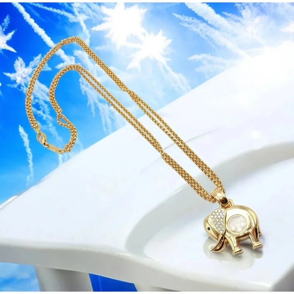 Authentic! Chopard 18k Yellow Gold Large Happy Elephant Pendant Necklace